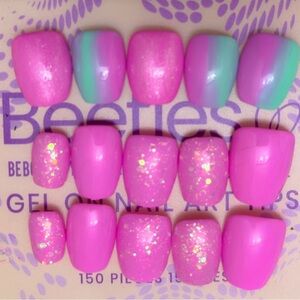 Custom Pink and Teal Press-On Nails